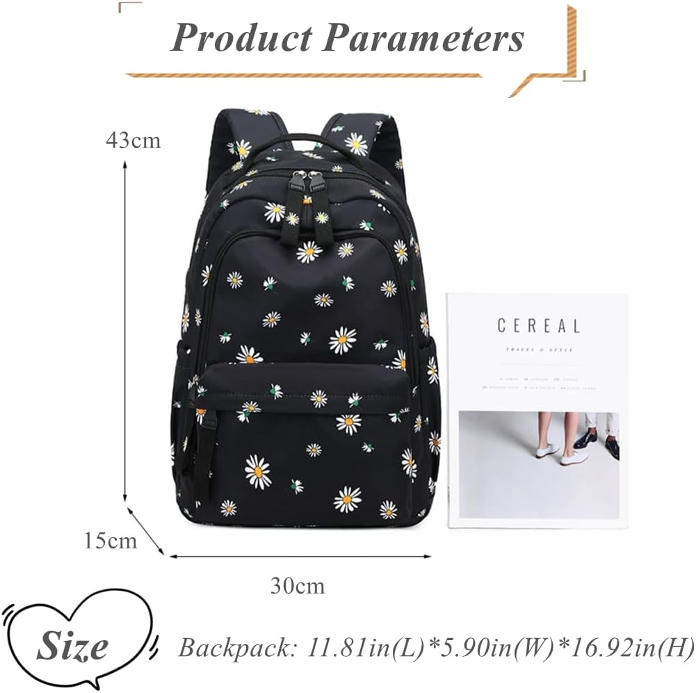 Cats or Daisy Print Girls Backpacks, Water-Resistant Casual School Bags Daypacks image number 6