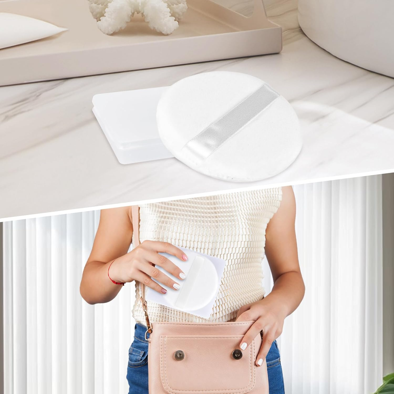 WSYUB Powder Puff, 4.33&rsquo;&rsquo; Powder Puff for Body Powder,Large Body Powder Puff,Body Powder Applicator, Body Powder Puff and Container image number 6