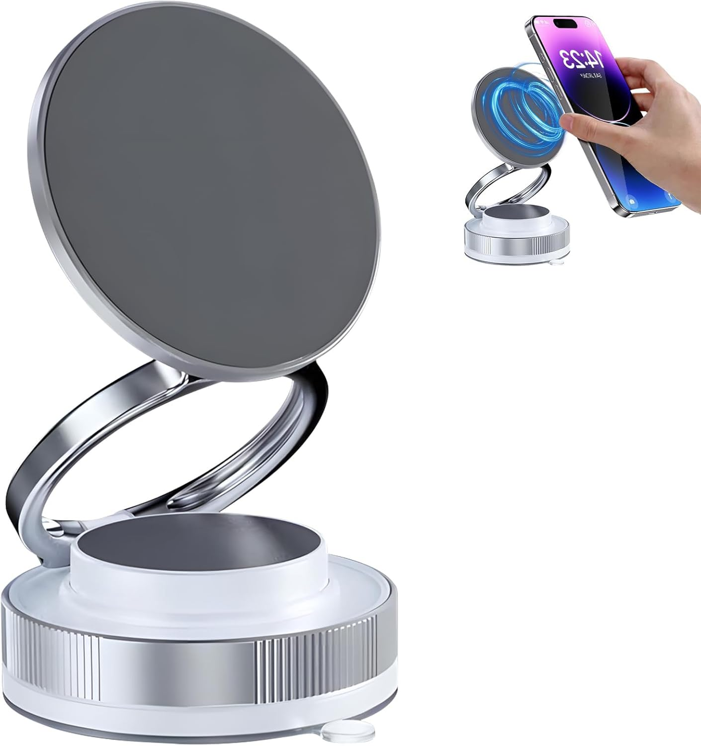 Upgraded Magnetic Phone Holder, 360&deg; Adjustable Vacuum Suction Cup Magnetic Phone Mount, Foldable Alloy Car Mount, Compatible with Iphone Magsafe Series image number 2