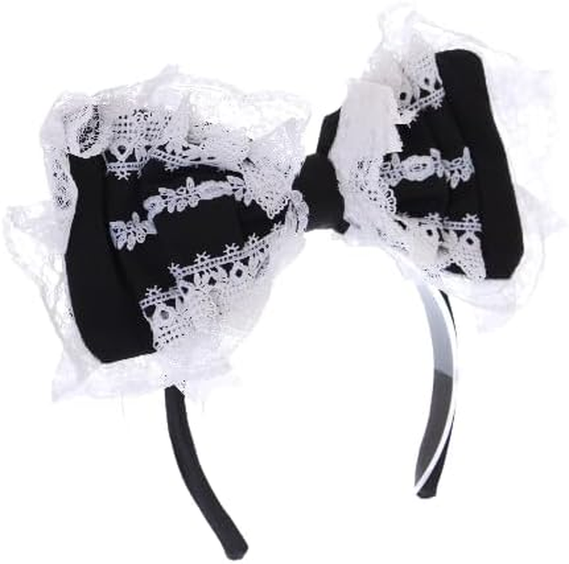 C-102-1 Black White Lace Ruffle Large Bow Gothic Lolita Headband Party Celebration Hair Accessories image number 3