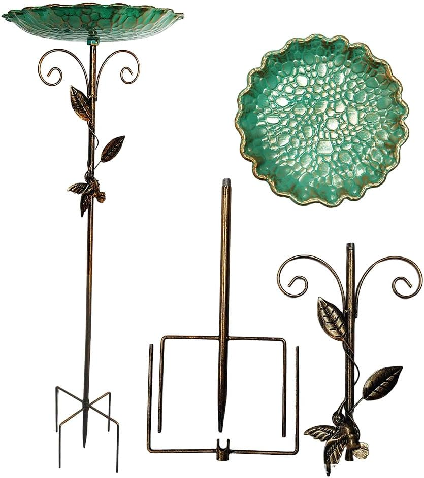 Outdoor Garden Bird Bath,Bird Feeding Basin,Standing Garden Decoration,Metal Avian Feeder Bowl,Detachable Birdie Feeder for Yard Lawn Decor image number 2