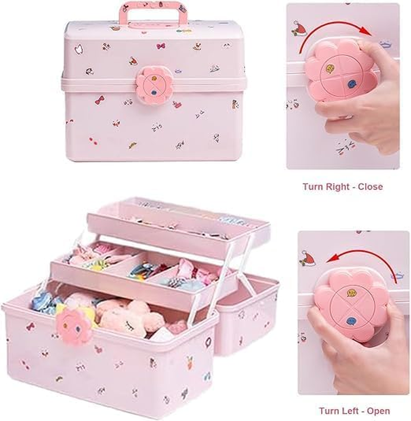 Hair Accessories Organizer for Girls Headbands, Clips, Ties Baby Girl Supplies, Lockable Three-Layer Folding Craft Organizers and Storage Plastic Jewelry Box (34 * 19Cm) image number 1