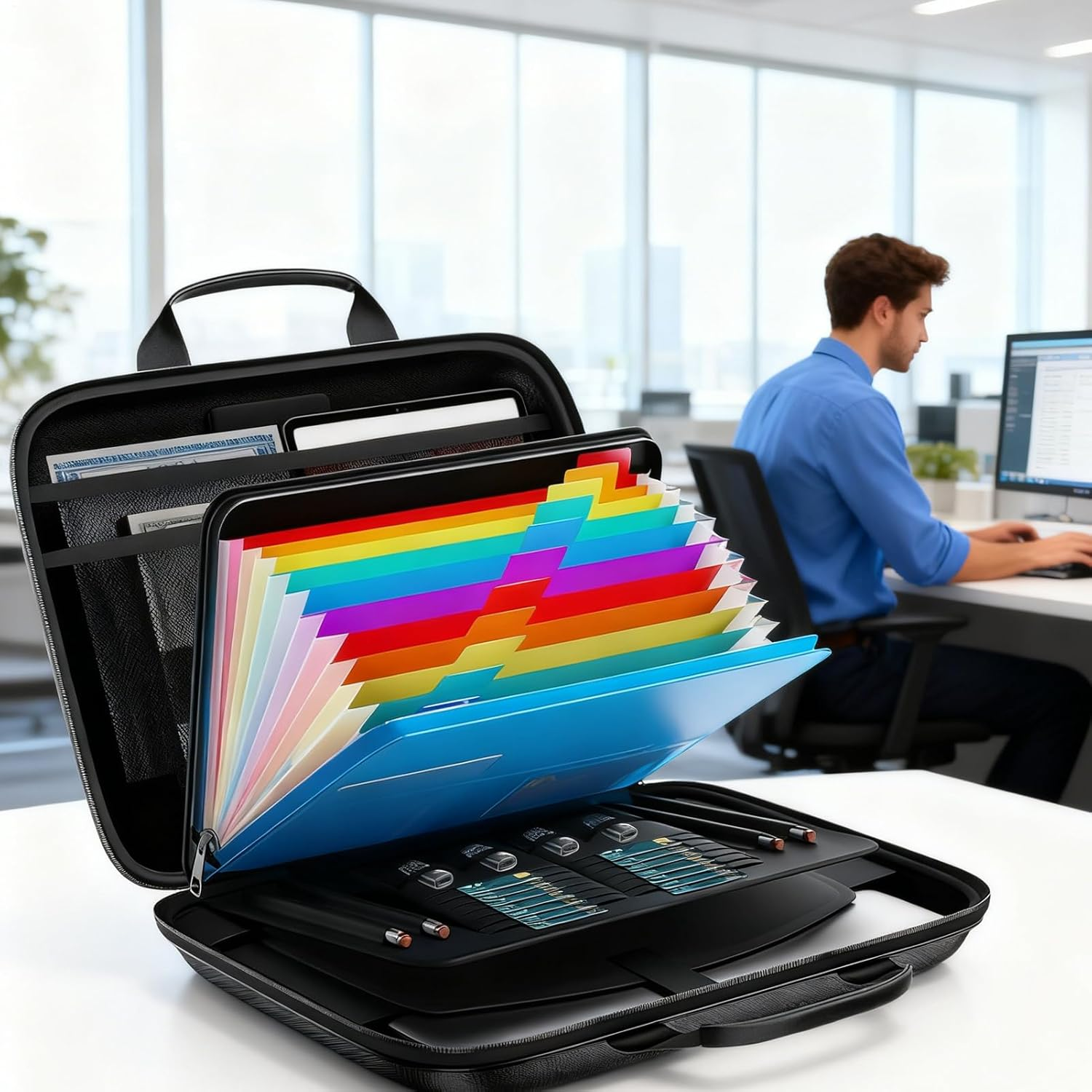 Yupeuooe Fireproof Bag for Documents,13 Pocket Secure Storage Zipper Holder - Lockable Fire Safe Bag - for Important Papers Passports Identification Cards Social Security Cards image number 4