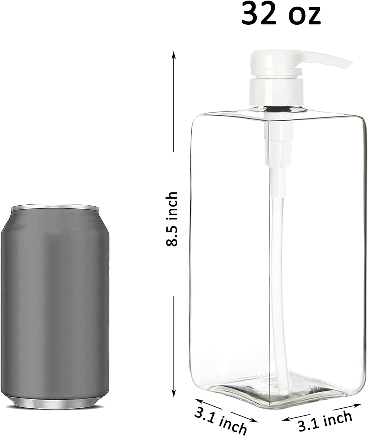 Youngever 3 Pack Pump Bottles for Shampoo 32 Ounce (1 Liter), Square Empty Shampoo Pump Bottles, Plastic Cylinder with Lockdown Leak Proof Pumps image number 3