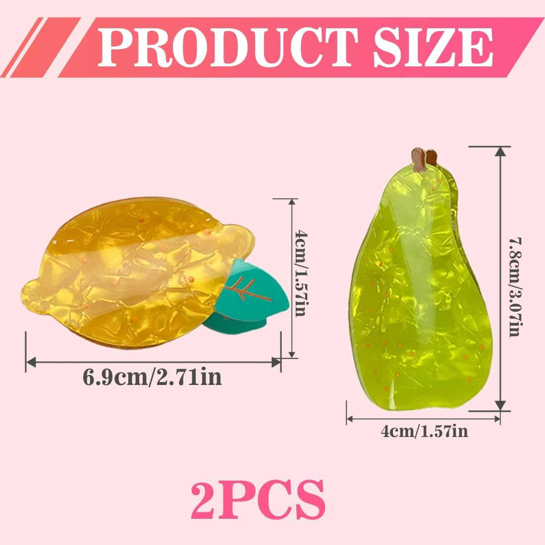 GXGM Set of 2 Fruit Hair Clips Lemon and Pear Shape, Summer Hair Clips for Girls, Cute Design, Suitable for Pool, Travel, Shower, Party, Date image number 1