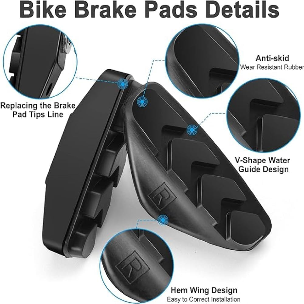 2 Pairs Premium Bike Brake Pads, Professional Caliper Brake Pads for Road Bicycle, Bike Brake Blocks of 50Mm, Road Brake Pads C Shaped Pads for Mountain Bike, Come with Allen Wrench image number 6