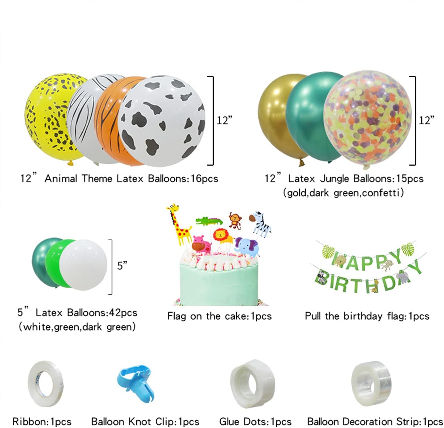 Birthday Decorations,Birthday Balloons for Animal Party Decorations,Balloons Garland Kit Includes Banner, Cake Topper image number 2