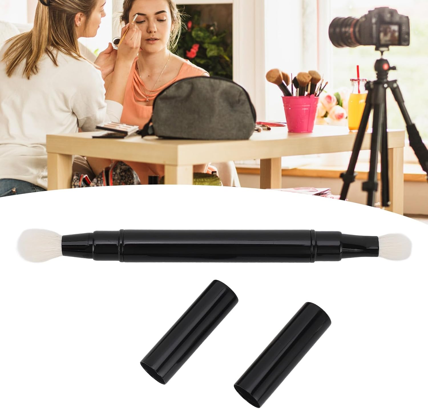 Asixxsix Concealer Brush, 2 in 1 Double Ended Retractable Portable Make up Brush, Automatic Sealing Small Soft Firm Easy to Dip Eyeshadow Smudge for Blending Eye Shadow Liner image number 1