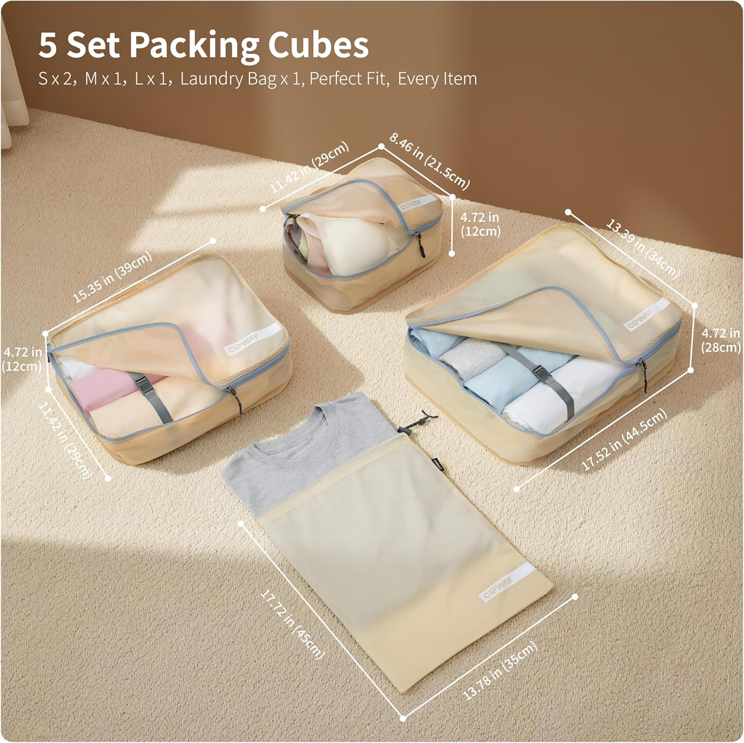 Cipway 5 Set Packing Cubes for Travel Suitcase Organizer for Accessories Luggage Carry on Suitcase Lightweight Vanilla Cream - Mauve Pink image number 5