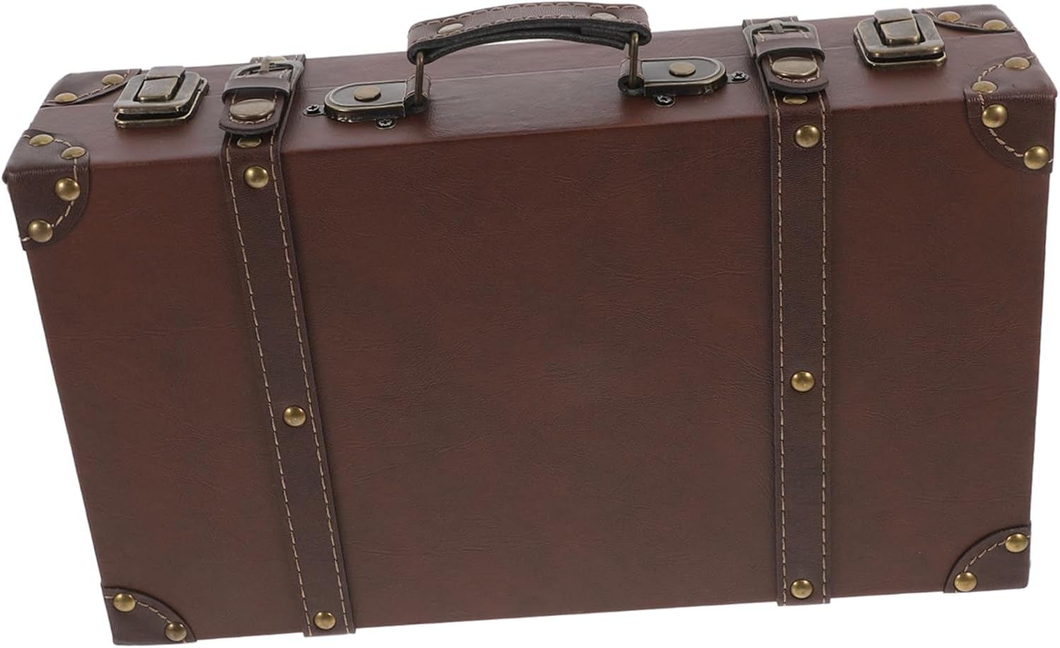 ULTECHNOVO Vintage Style Leather Trunk Luggage Small Brown Retro Decorative Storage Box Photo Props Vintage Suitcase for Clothing Store Display image number 5