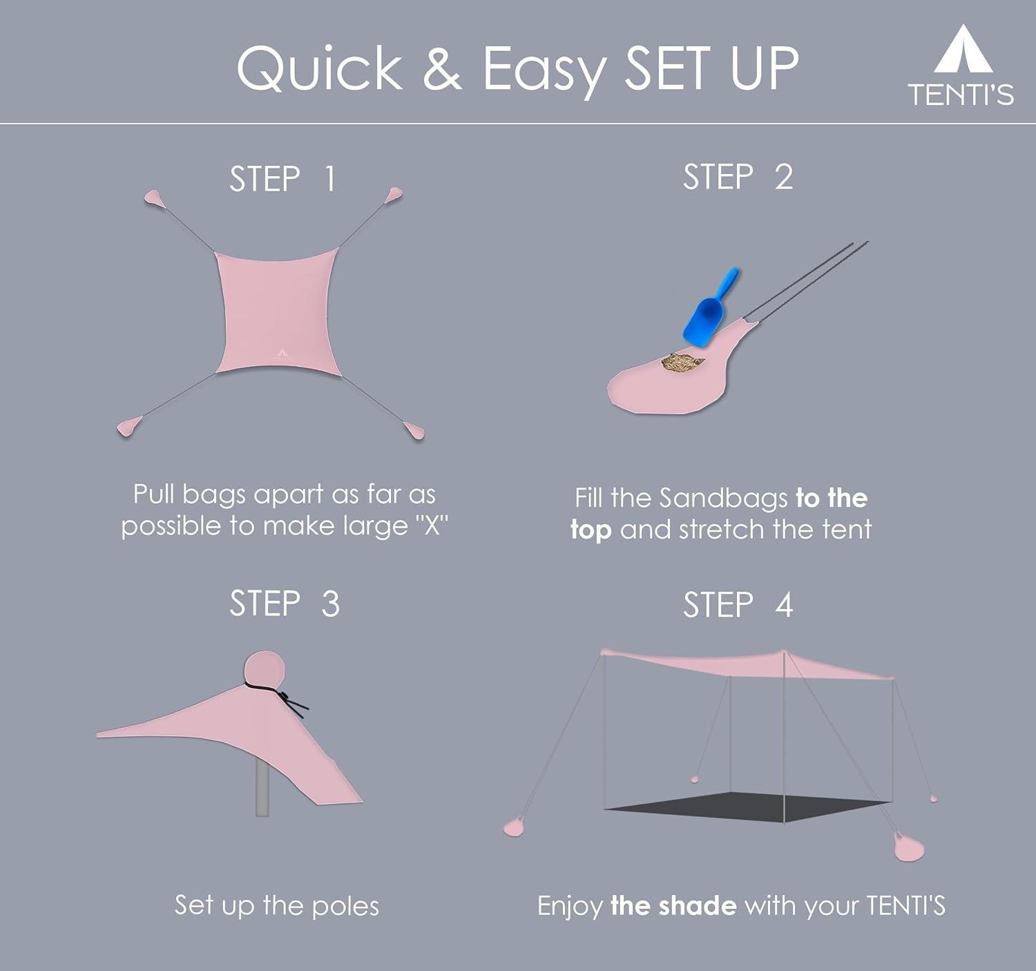 TENTI'S Beach Tent - Beach Umbrella Tent, Pop up Tent, Beach Cabana, Beach Shade, Beach Tent Sun Shelter, Beach Umbrella Sand Anchor, Beach Canopy, Beach Gazebo, Tents for Camping (Sky Blue) - Sky Blue image number 5