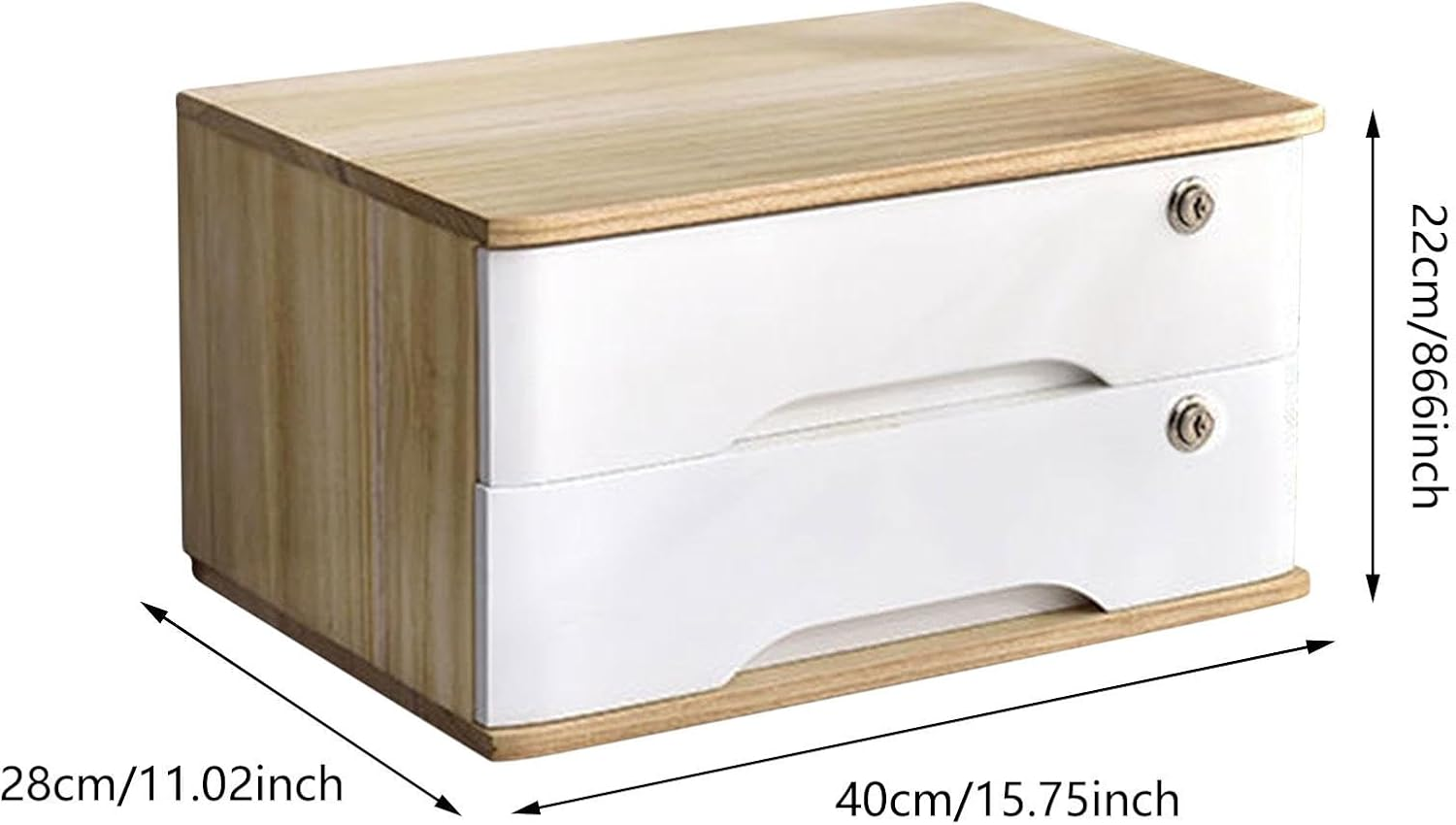 Weilaikeqi Wood Desktop Storage Box with Lock Wooden Tabletop Cabinet Storage Drawer for Counter, Wooden White - Brown image number 4