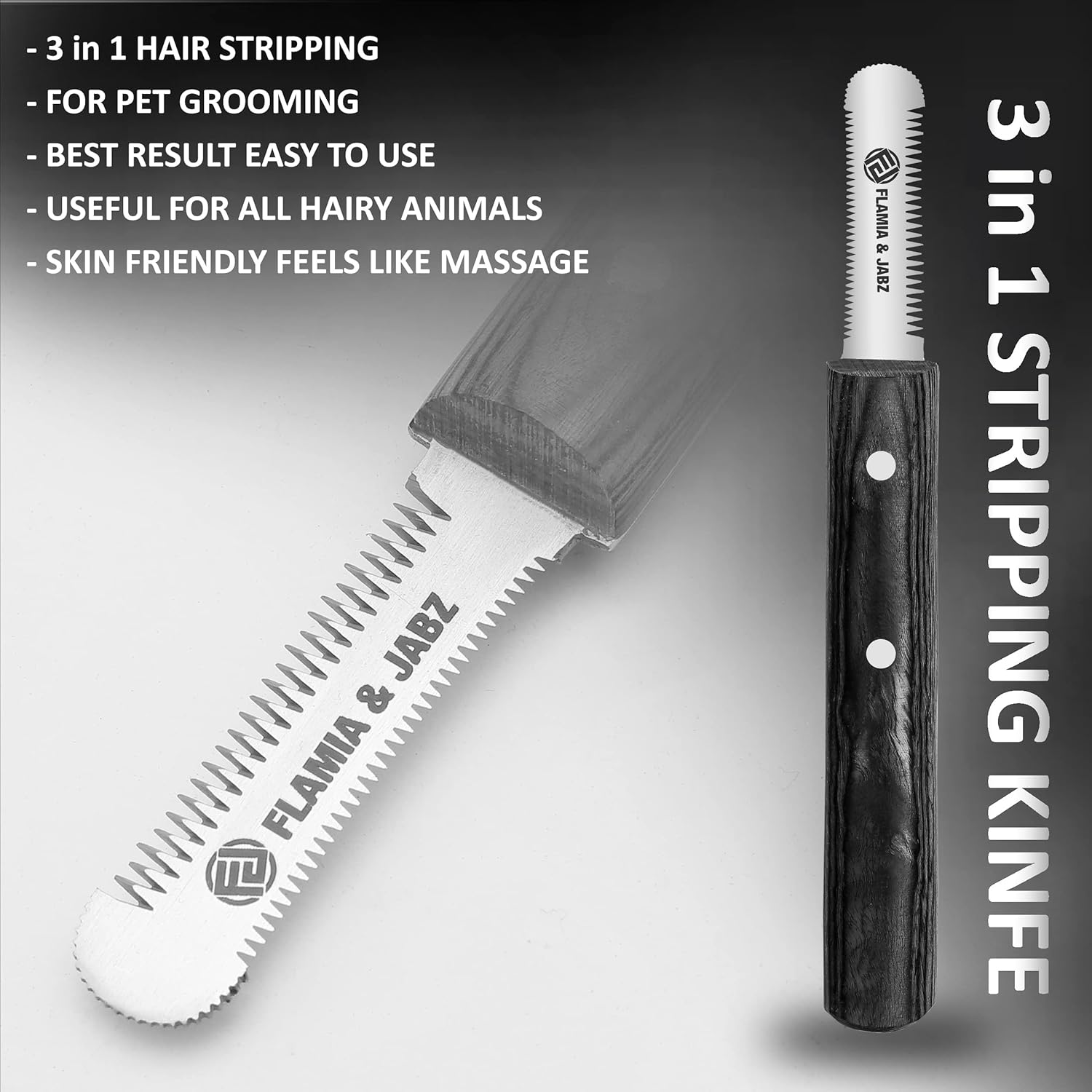 Professional Stripping Knife Kit (6 Pieces Set) for Dogs & Pets, Wooden Handle Grip with Stainless Steel Blade (Right Handed) (Black) image number 6