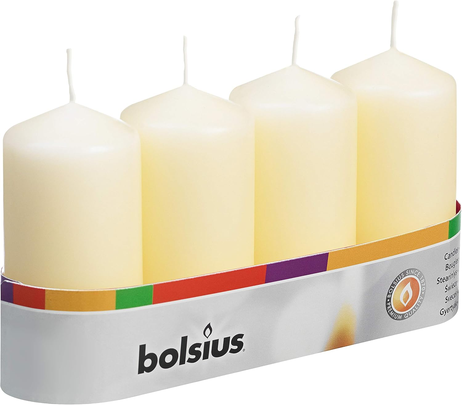 Bolsius Pillar Candles - White - Pack of 4 - Long Burning Time of 20 Hours - Household - Interior Decoration - Non Drip - Unscented - Easy to Relight - Paraffin Wax - 100 X 50 Mm