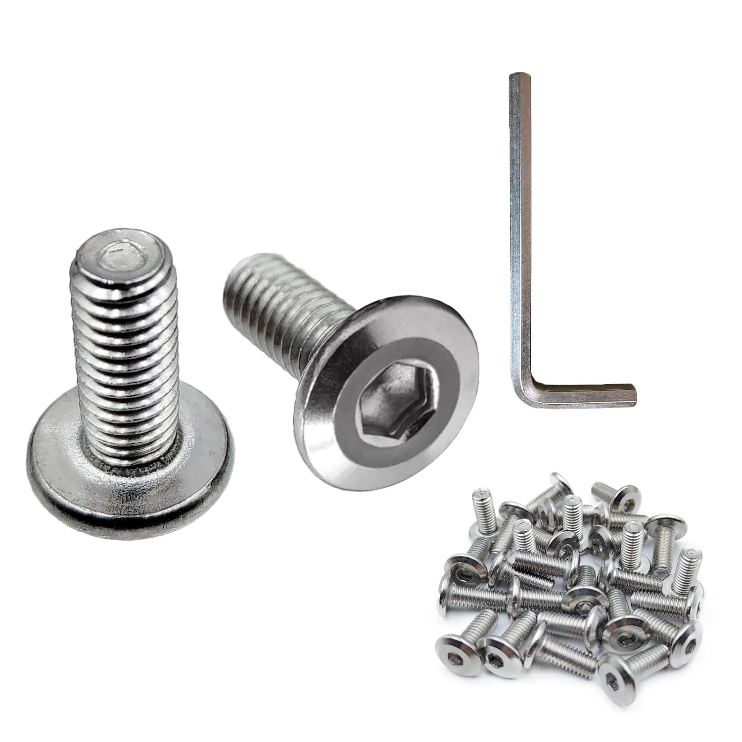 Wlzll 30Pcs M6 X 15Mm 304(18-8,A2-70) Stainless Steel Flat Head Hex Socket Cap Screws, Full Thread, with Hex Key, for Furniture, Office, Garage, DIY Projects, Silver