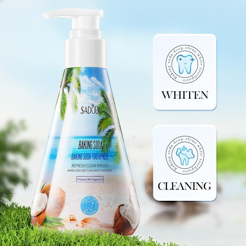 Baking Soda Coconut Flavor Whitening Toothpaste, Deep Cleaning Tartar Stains, Bright White Teeth, Care of the Mouth Fresh Breath, Mouth and Teeth, Intimate Protection of Your Healthy Mouth. image number 2