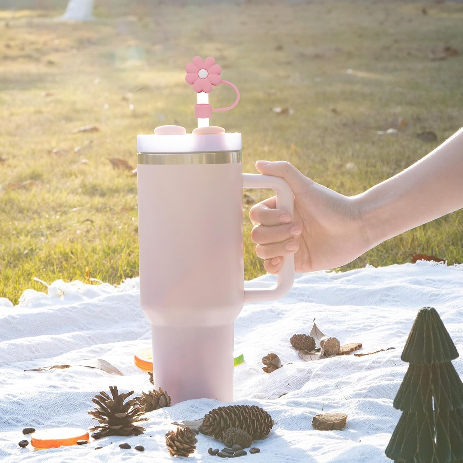 6PCS Cup Accessories Set for Stanley Cup 30Oz 40Oz Tumbler with Handle, Including Silicone Straw Topper Cover Cap and Boot, Spill Proof Stopper, Handle Charm, Initials Sticker(Pink) (Pink R) image number 6