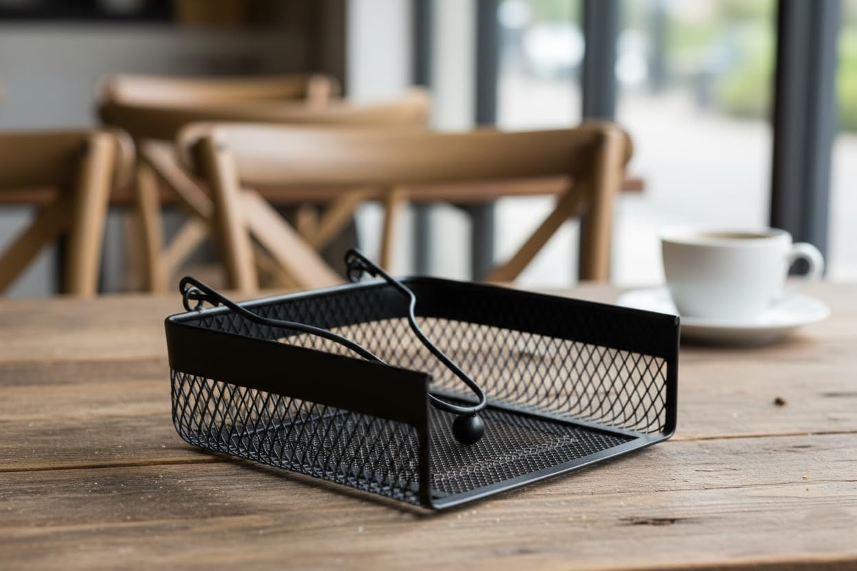 Size: 18.5 X 16 X 7.5Cm Mesh Napkin Holder, Black, KM033A image number 1