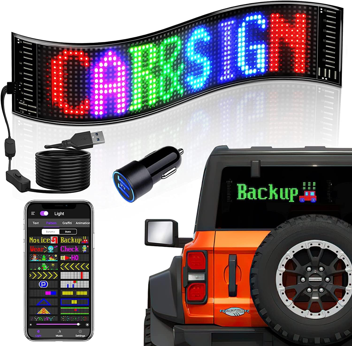 VDIKKS LED Car Sign, Programmable LED Matrix Panel FPCB Flexible Screen Display Animation Message Scrolling Sign APP Control for Cars, Shop, Bar, Party Festival 14.6"X3.6"