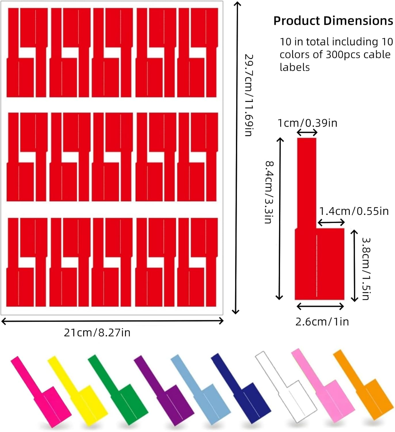 Suytvenxau 300 Labels 10 Sheet Colorful Waterproof Cord Labels Tags Write on Stickers Tear Resistant Flexible Cable Labels for Wire Management Label Stickers for Printer image number 5