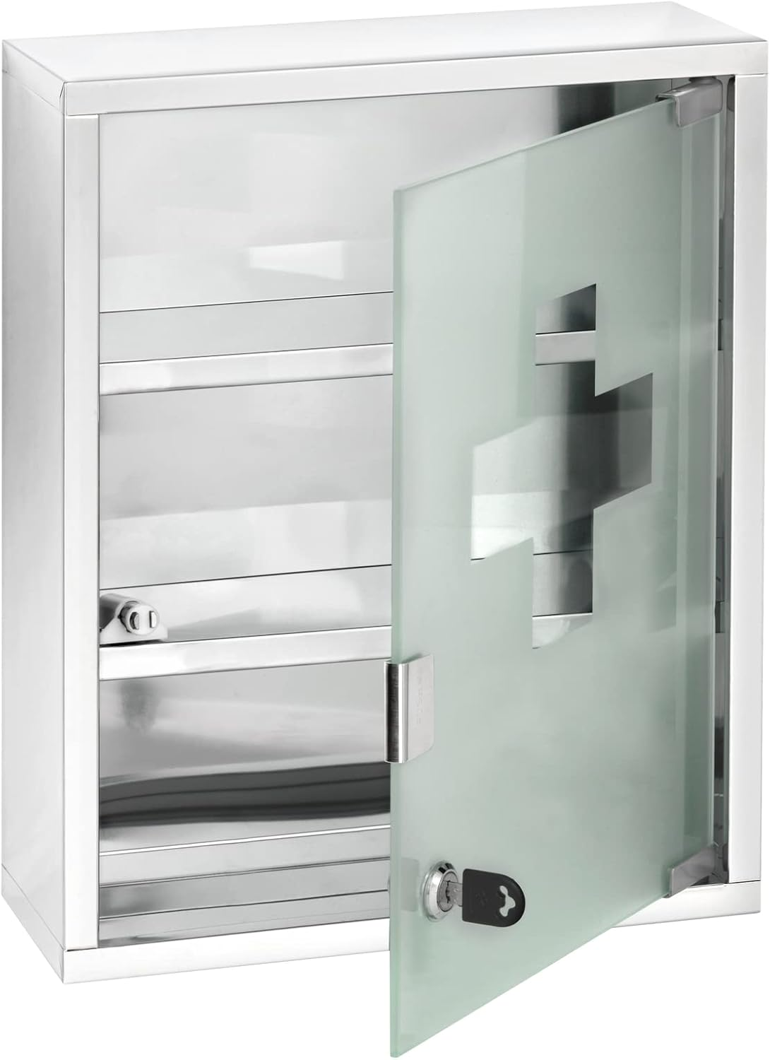 Wenko 22924100 Chest-Medicine Cabinet, Lockable, Stainless Steel, Silver Shiny, 12 X 30 X 40 Cm