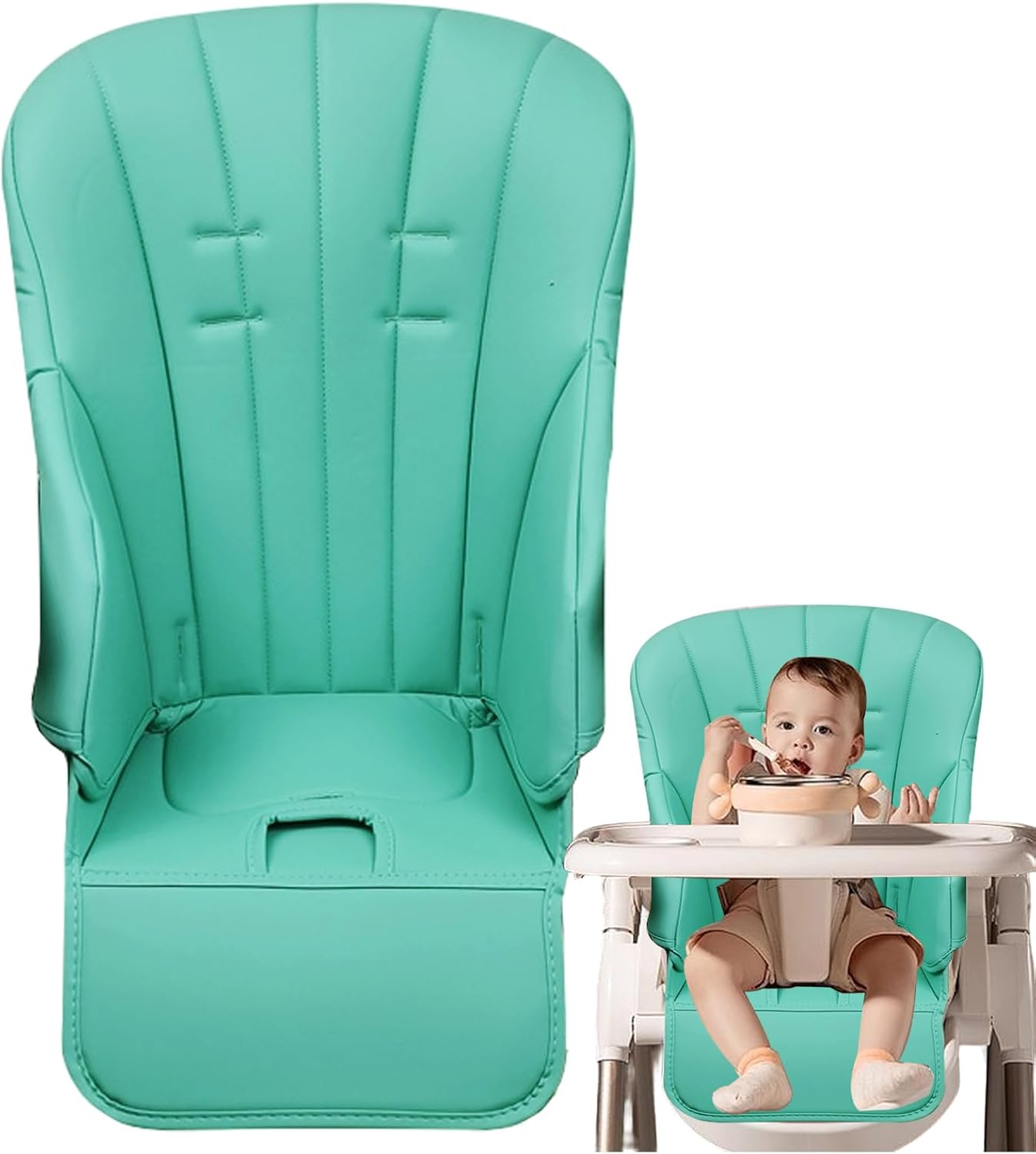 Baby High Chair Leather Cover, Toddler Seat Cushion Pad 31.5X15.75X0.79 Inches, Waterproof Padded Insert, Soft Leather Material, Easy Wipe Clean, for Feeding Chairs