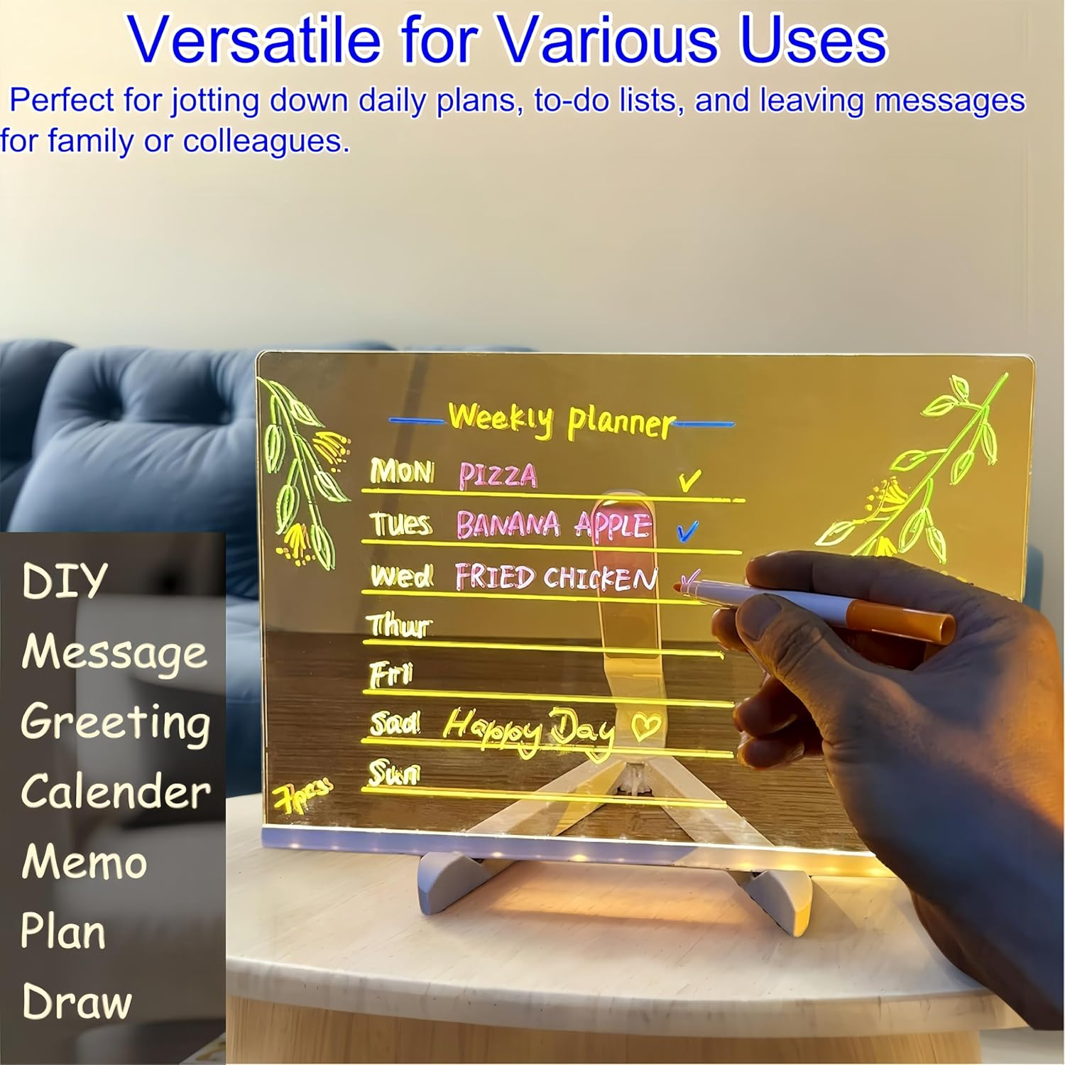 Febohao Led Acrylic Board Light up Drawing Board Noteboard with Colors Dry Erase Board with 7 Pens (11.8 X7.9 In)