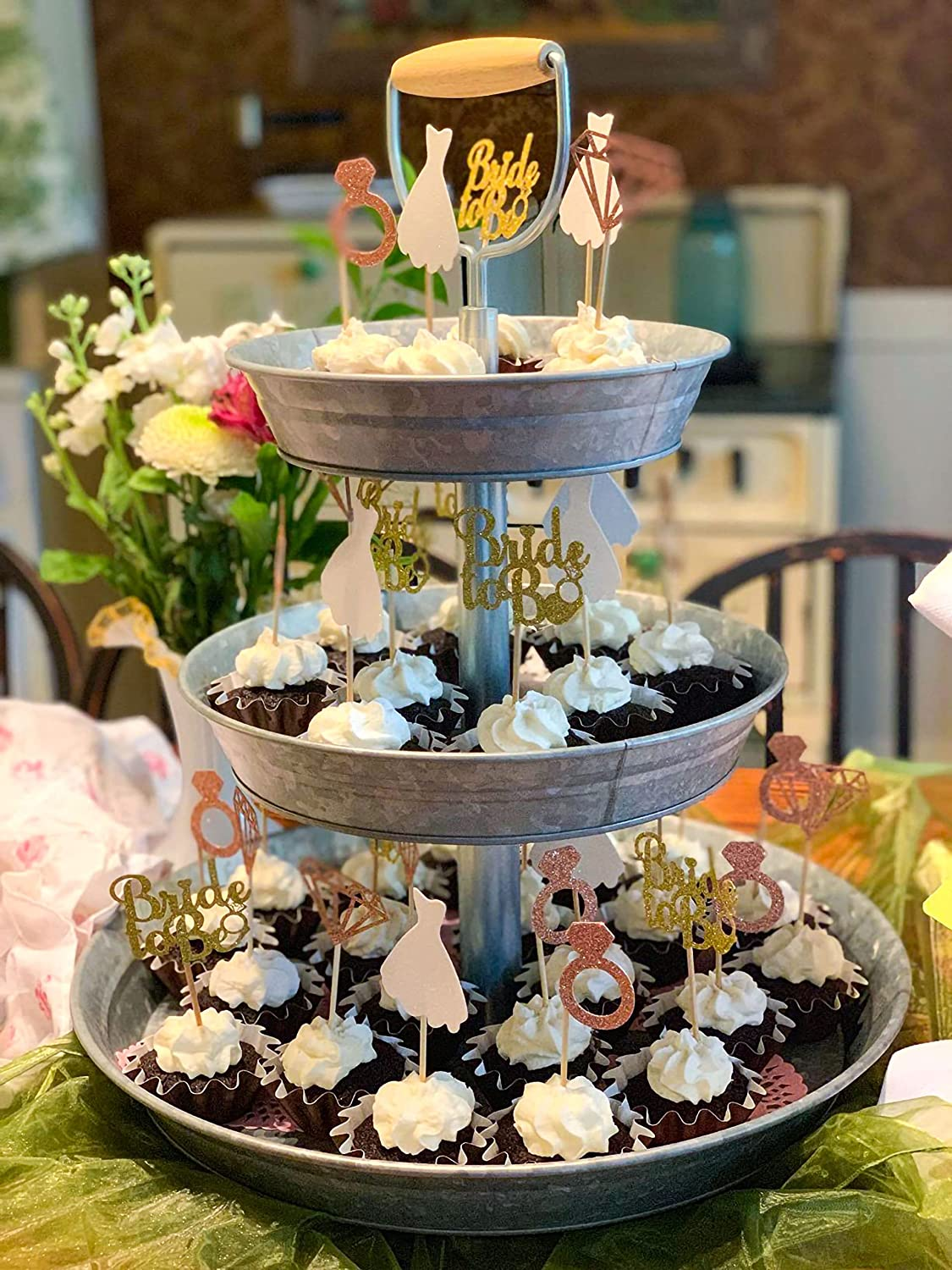 Jevenis Set of 36 Glitter Bride to Be Cupcake Toppers Diamond Ring Wedding Dress Cupcake Toppers for Wedding Engagement Bridal Shower Decorations image number 4