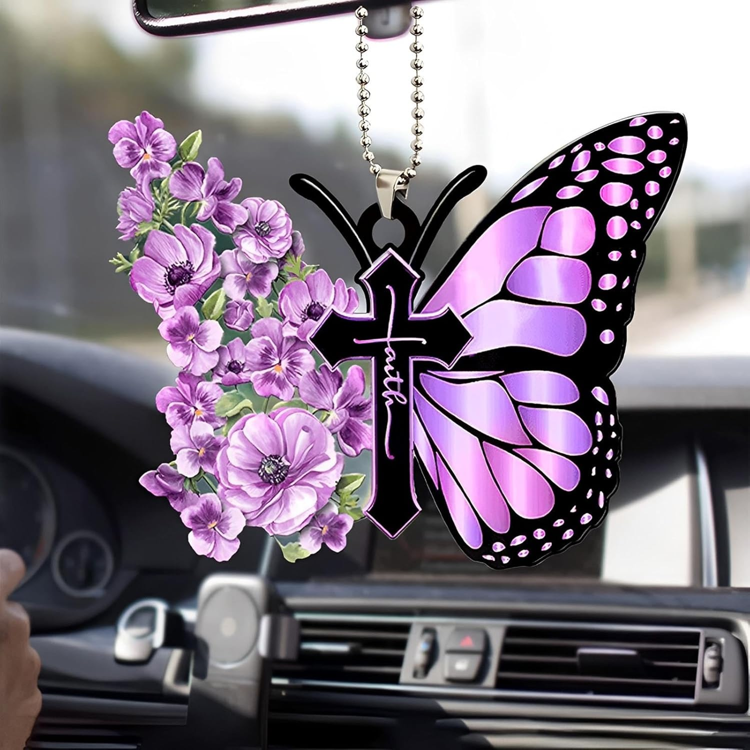 Twpribarn Butterfly Car Hanging Ornament, Hanging Charm Home Decoration Keepsake, Butterfly Car Accessories Pendant for Rear View Mirror Christmas Valentine'S Day Car Gifts for Men Women (Purple) - White image number 4