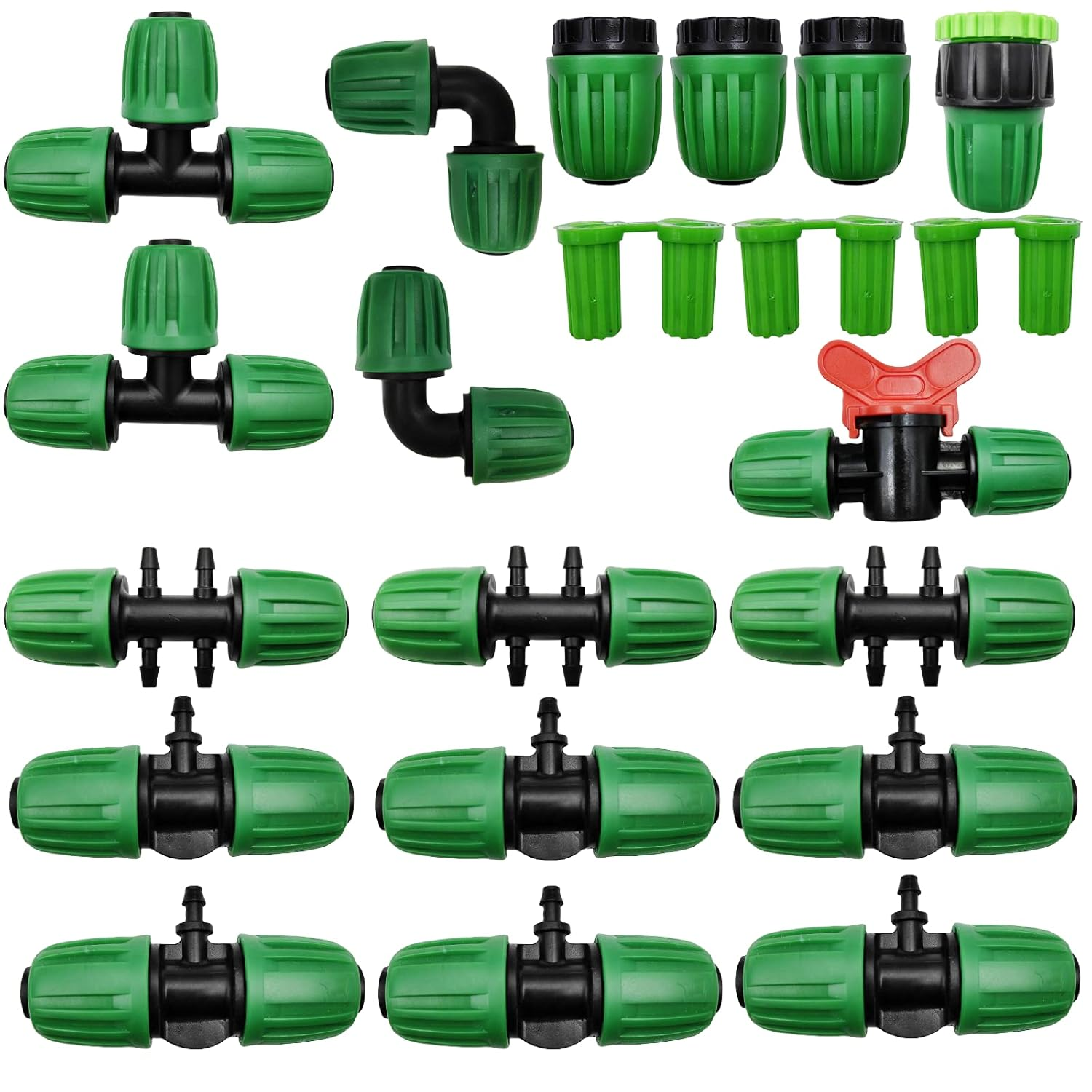 21 PCS Drip Irrigation Fittings Kit for 1/2 Inch to 1/4 Inch Irrigation Tube Anti-Drop Premiun Quality Fitting,Barbed Locked Nuts Connectors image number 5