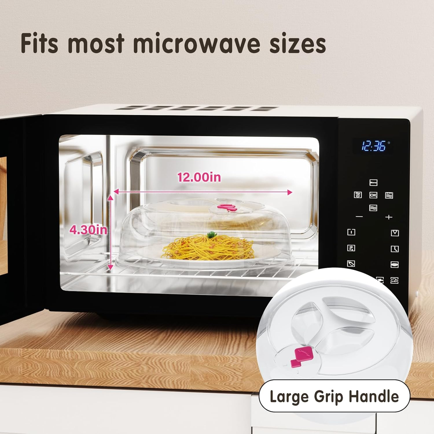 2 Pack Clear Microwave Splatter Cover 30 Cm Large Plate Cover 3 in 1 Food Grade Lids with Silicone Air Vent, BPA Free Food Covers, Kitchen Gadgets and Accessories, Serving Dish Covers image number 6