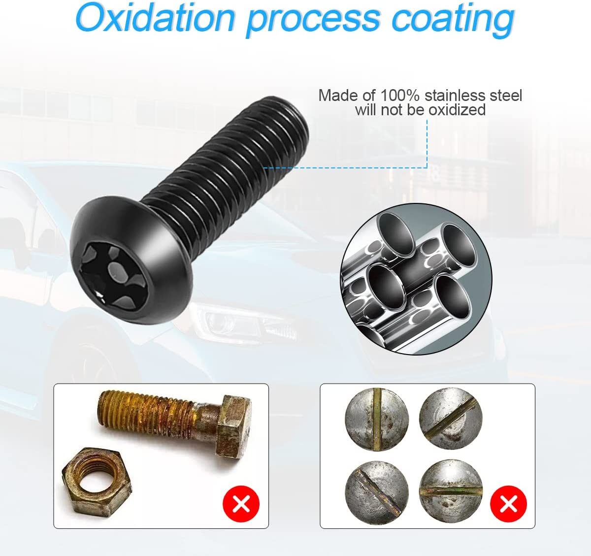 YALOK anti Theft License Plate Screws Kits- Rustproof Stainless Steel Car Tag Plate Mounting Hardware, M6 (1/4") Tamper Proof Fastener Nut, Caps Cover for Front Rear Frame Holder Mounting（Black-Set1） image number 3