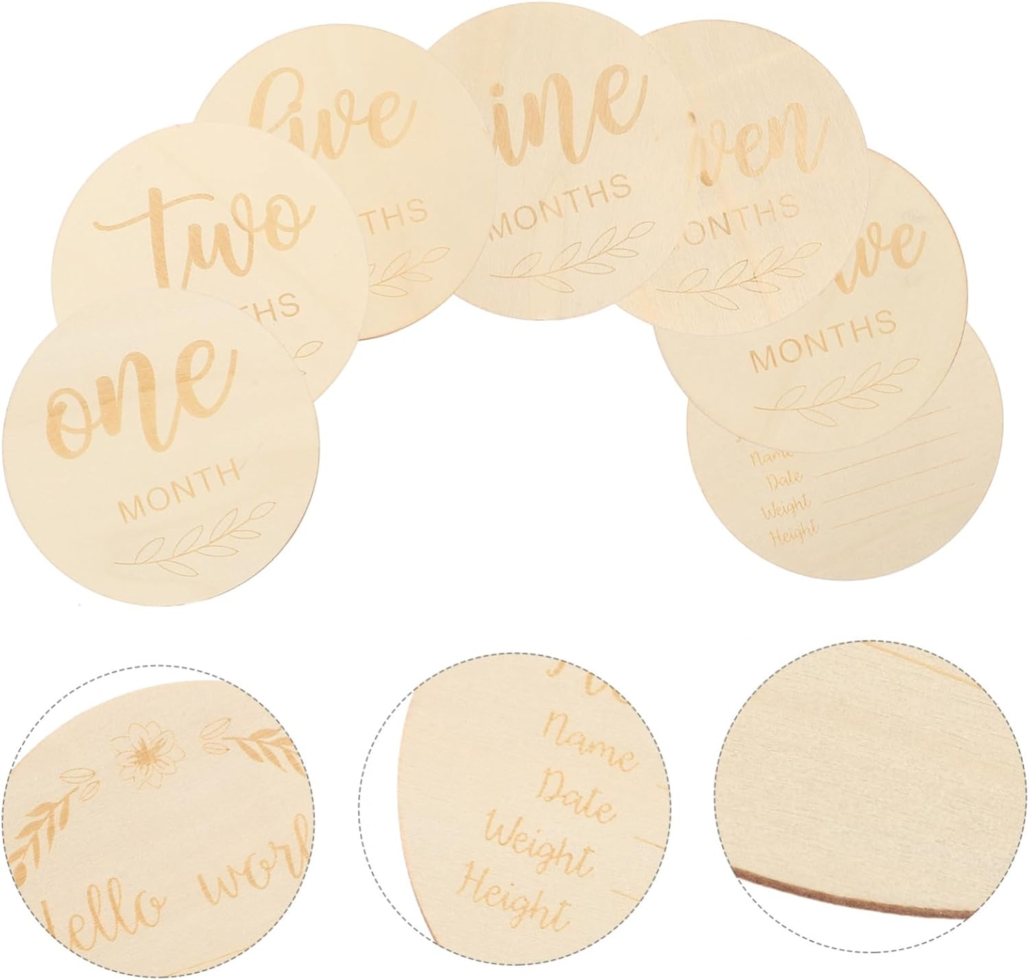 DOITOOL 14Pcs Laser Engraved Wood Chips Milestone Cards round Wooden Monthly Milestone Cards Newborn Photography Prop Growth Signs image number 4