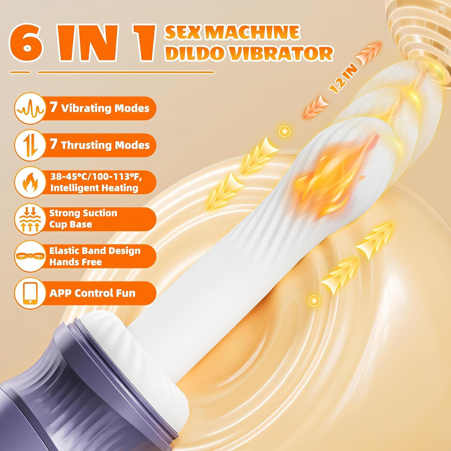 6-In-1 APP Control Automatic Sex Machine Thrusting Dildo Vibrator, Adult Sex Toys with 7 Thrusting and Vibrating Modes for G Spot Clit Anal Stimulation, BDSM Toy with Multiple Customized Operation Modes, Anal Dildo Machine Adult Toys with Heating Function, Lifelike Silicone Sexual Wellness Products with Adjustable Strong Suncton Cup, Strap on Adult Toys for Women Lesbian Couple with Elastic Band image number 2