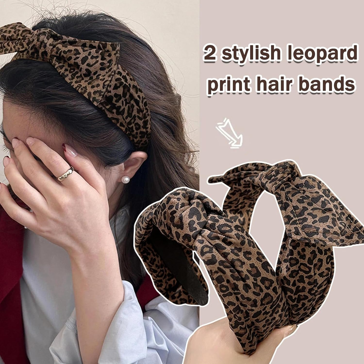 KASESSS 2 Pack 6Cm Wide Leopard Print Headbands for Women, Knotted Top Headband Fashion Accessories, Elastic Bow Head Bands Hair Accessories, Headbands for Girls for Daily Wear, Party, Facial Care