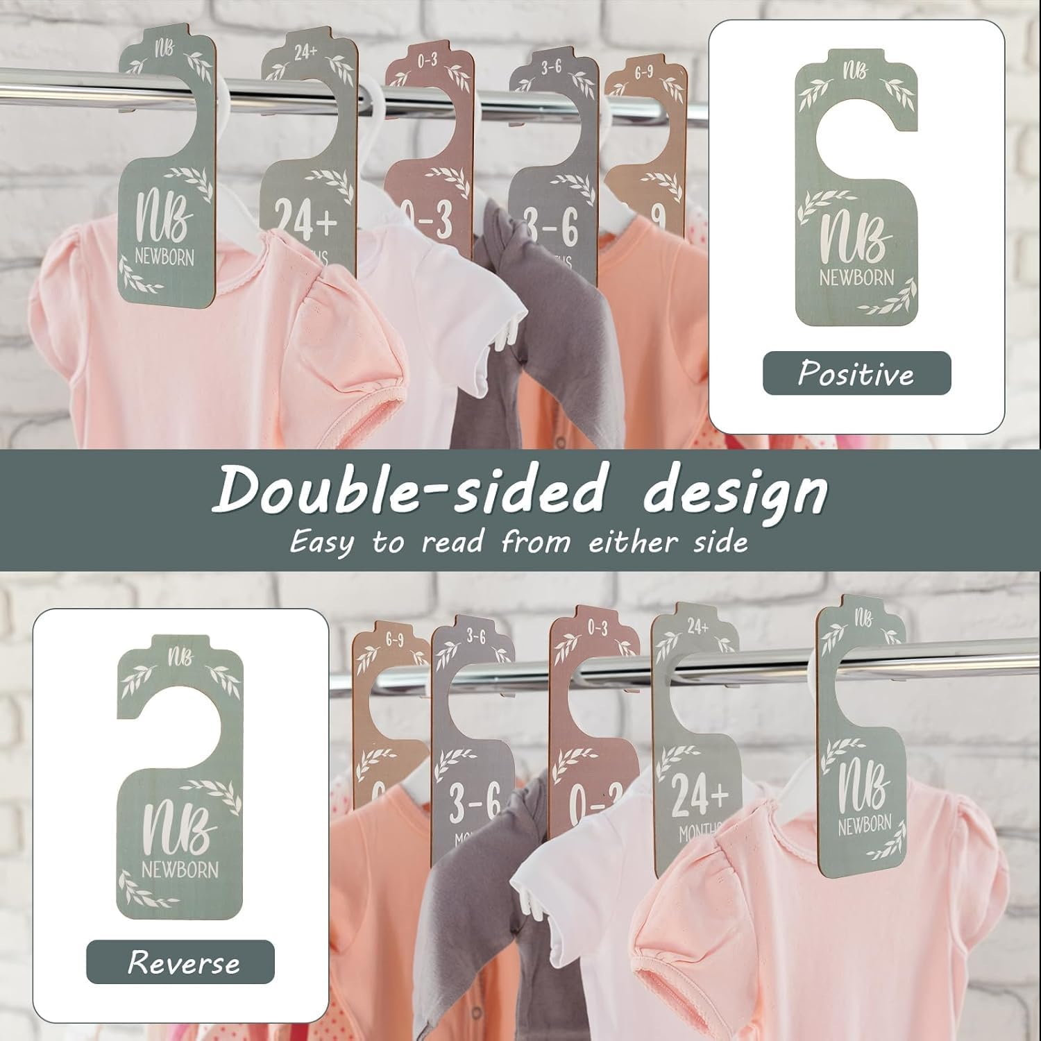 Wooden Baby Closet Size Divider Organizer Hanger Clothing Dividers,8Pcs Double-Sided Baby Wardrobe Divider Wooden Clothes Hanger,Wooden Baby Closet Size Divider Organizer Hanger Clothing Divider