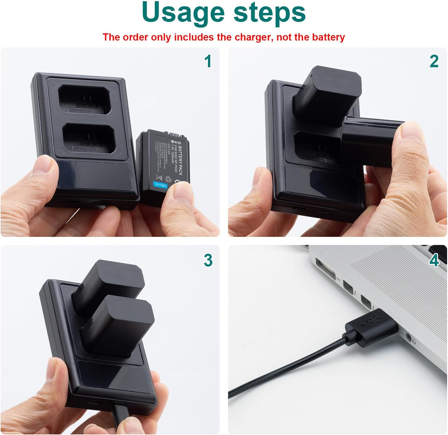 Marveleese Charger for NP-FW50 (USB Dual) - Compatible with Sony ZV-E10 ILCE Alpha 6000 6100 6300 6400 6500 A33 A35 A37 A55 | 7 7II 7R 7RII 7S II III | DSC RX10 | NEX Etc image number 2