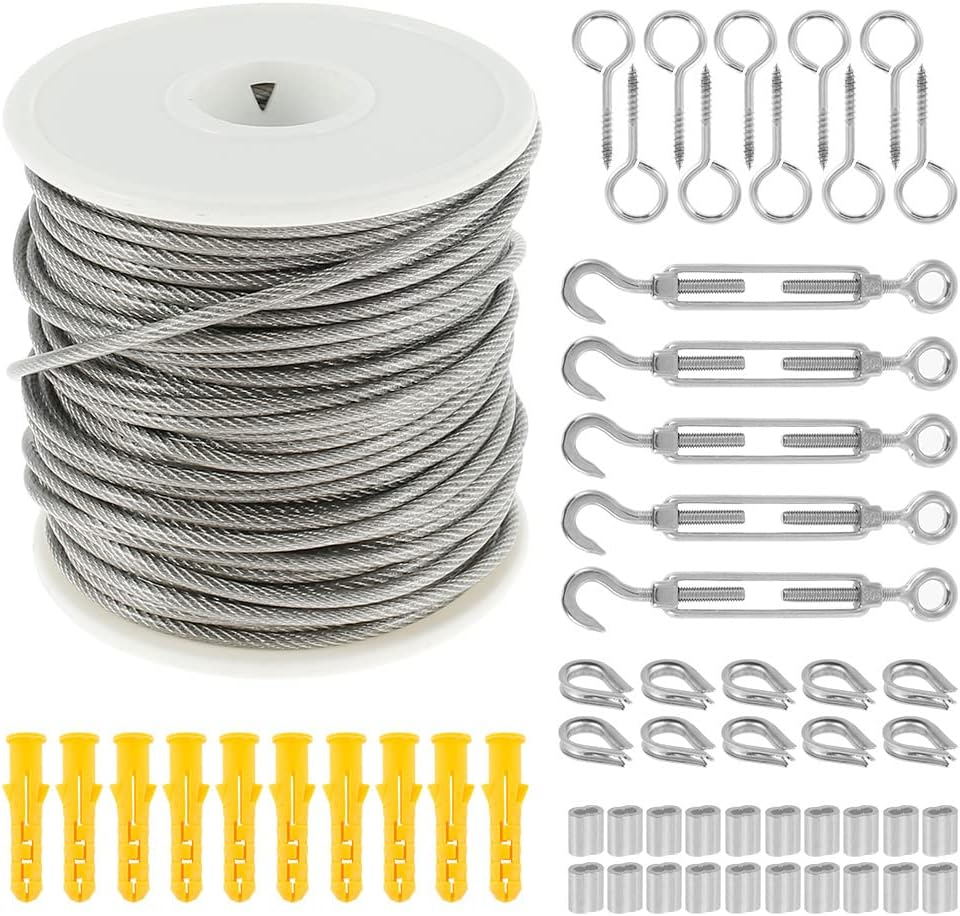 Wire Rope Kit 30M Stainless Steel Wire Rope 304 Heavy Duty Cable Railing Kit Picture Suspension Kits for Gardens Fences Kitchens Railings Decks Crafts (30M, 98FT) image number 1