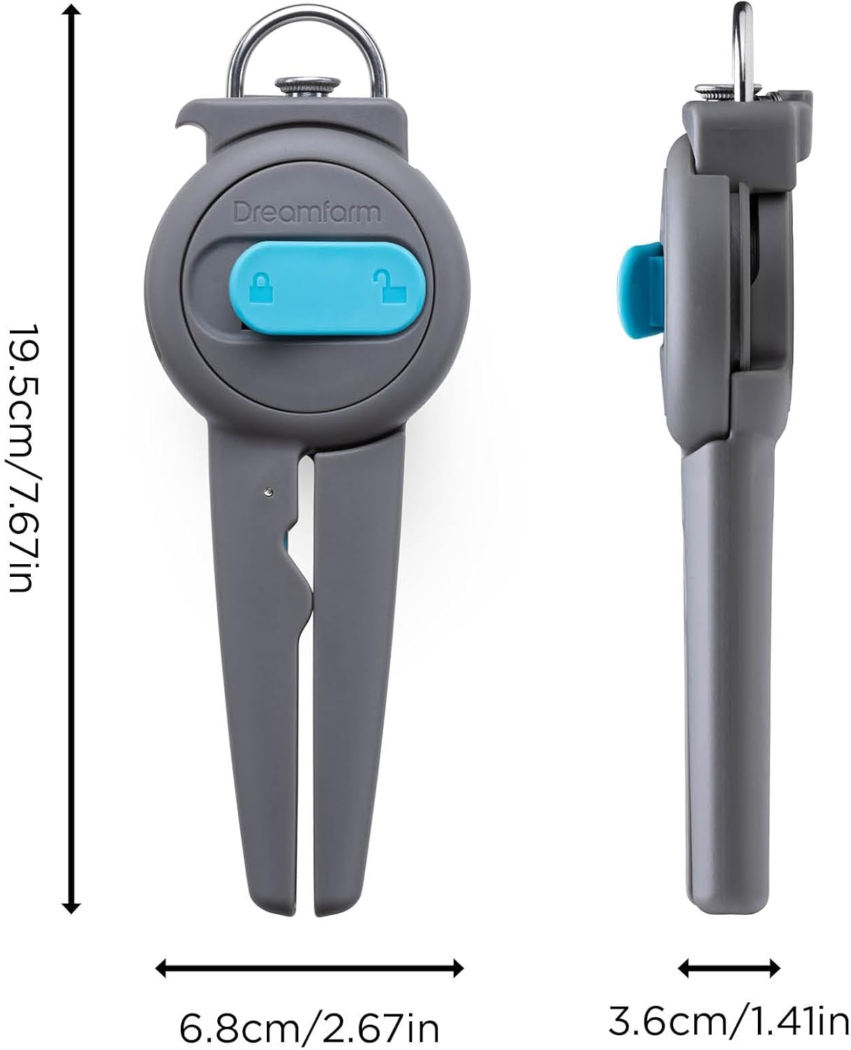 Dreamfarm Dopener 3-In-1 Ergonomic Can Opener Smoothes Can Edges for Safe Removal with Jar Lid Seal-Breaker & Can Ring Puller - Grey - Grey image number 2