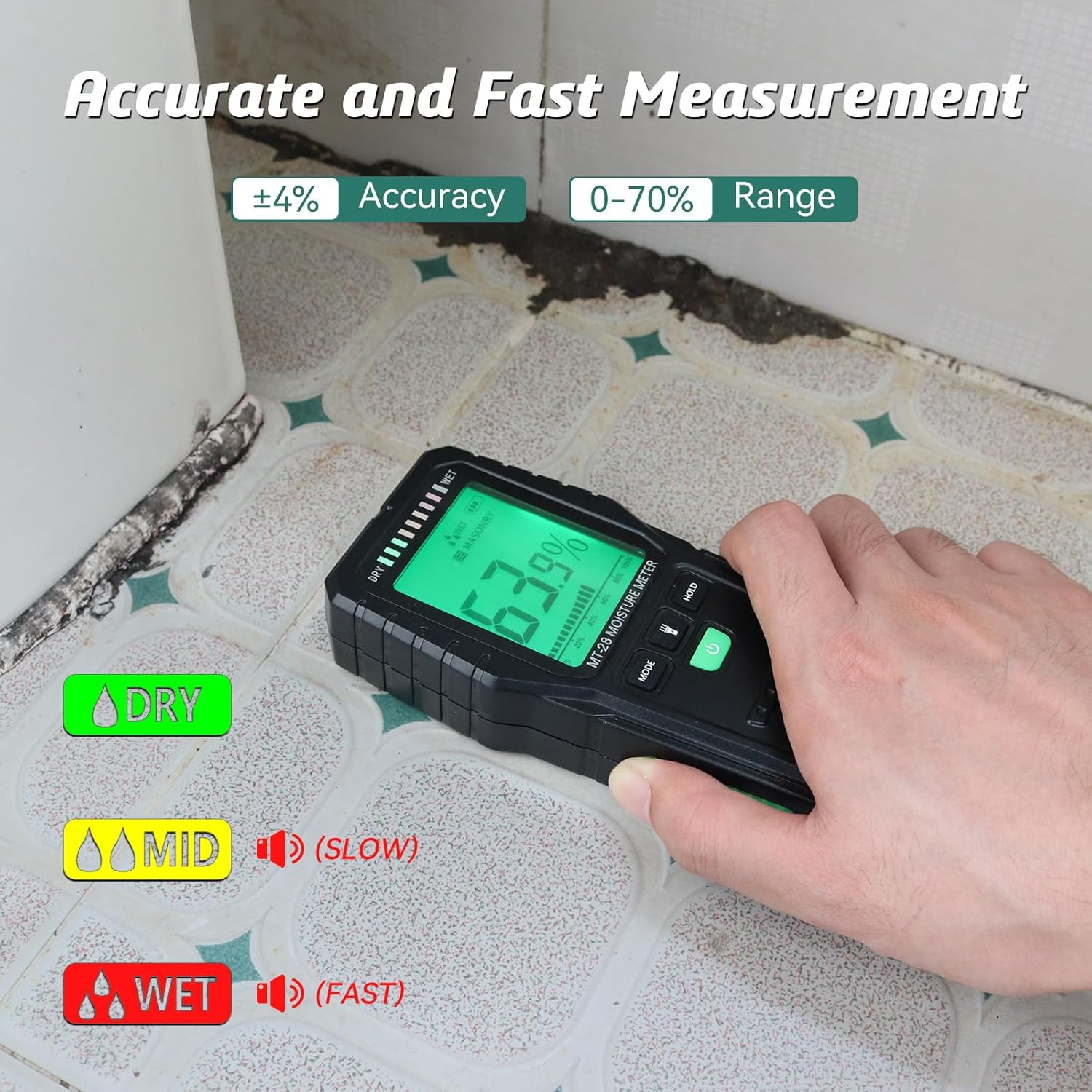 Pinless Wood Moisture Meters Drywall Mold Moisture Detector for Lumber Concrete Building -Wall Moisture Sensor Digital Humidity Tester for Firewood image number 5