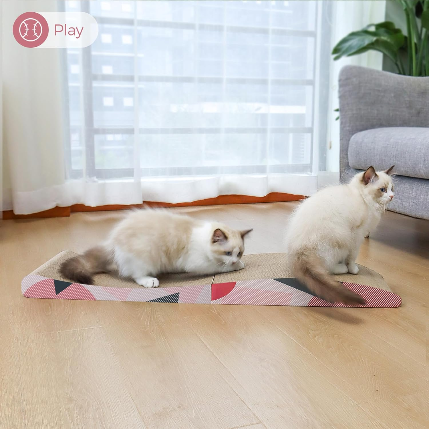 Comsaf Wave Curved Cat Scratching Pad, Foldable Cat Scratcher Cardboard, Corrugated Scratch Pad, Long Scratching Lounge Bed for Cat Kitten Kitty, Furniture, Reversible image number 3