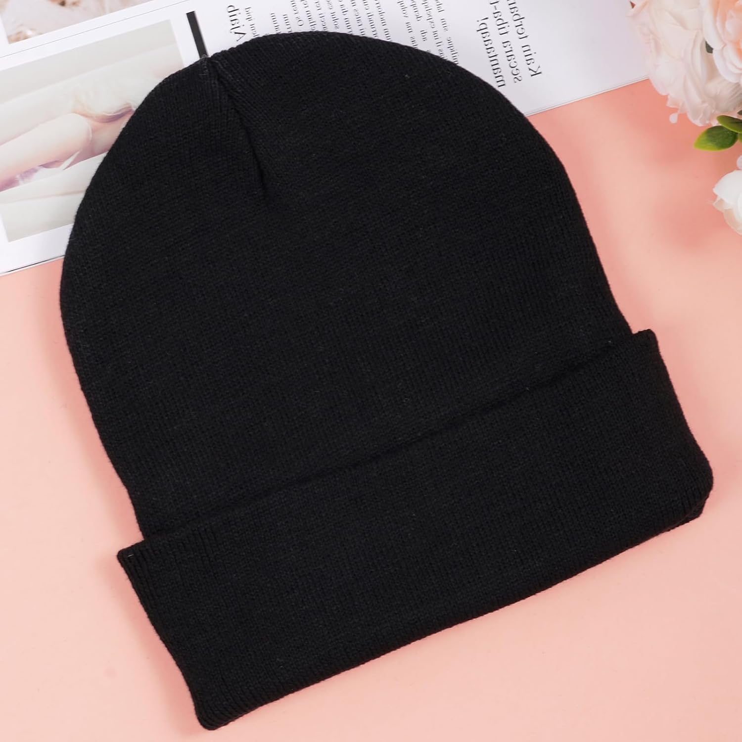 Fsfsdg Black Satin Lined Beanie Warm Soft Knit Beanie Hat for Men Women Winter image number 3