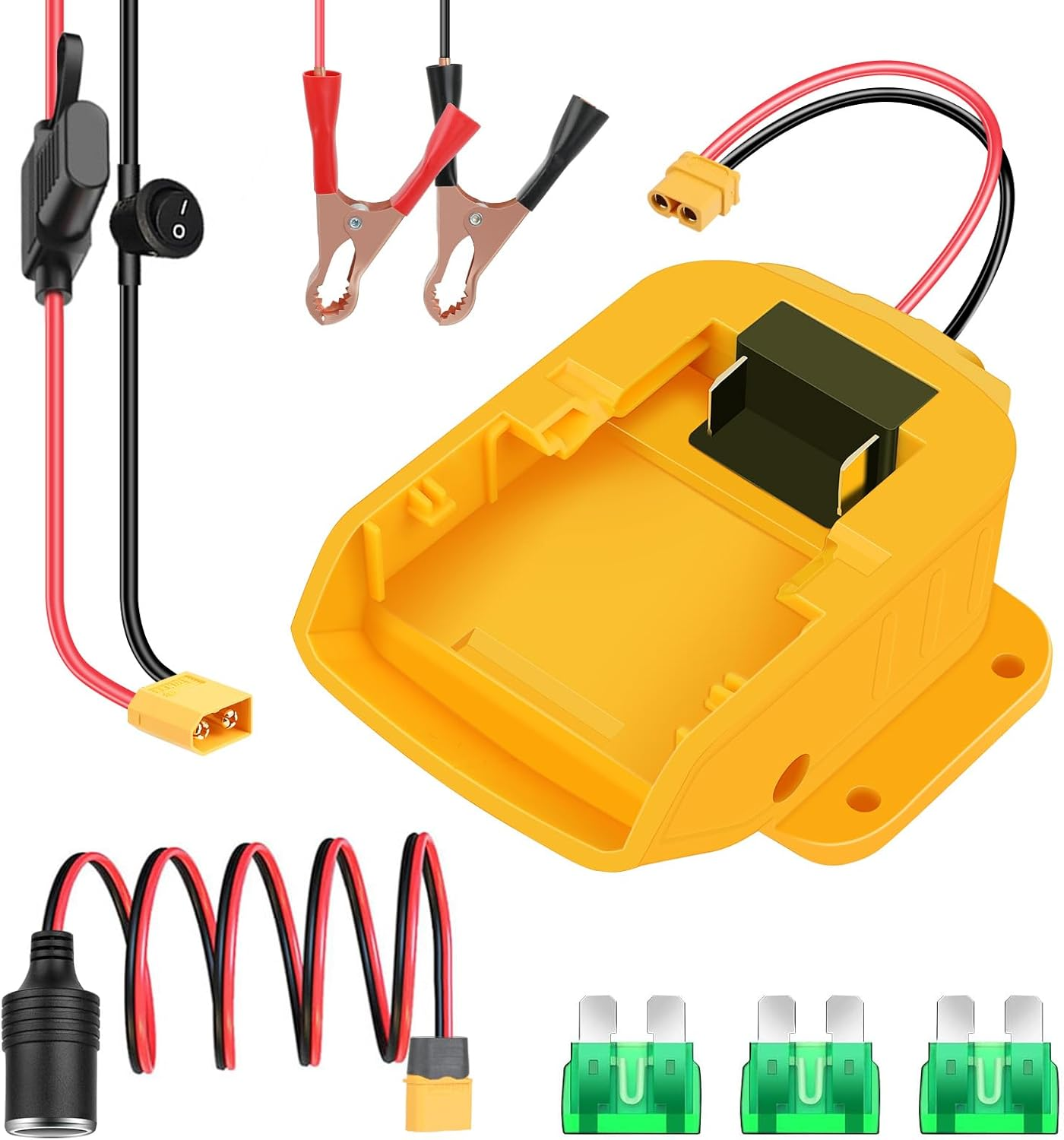 Car Jump Starters Adapter for Dewalt 18V with Batteries Jumper Cables with Heavy Duty Automotive Booster Cables Cigarette Lighter Alligator Clip Fuse for Jump Starting Dead or Weak (61CM) image number 3