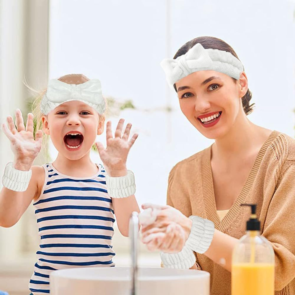 Wnddle 3 Piece Spa Face Headband Wrist Wash Strap Set, Spa Bowknot Hair Bands, Soft Makeup Hair Band, Elastic Wrist Sweatband, for Women Showering Face Washing Yoga Sports image number 6