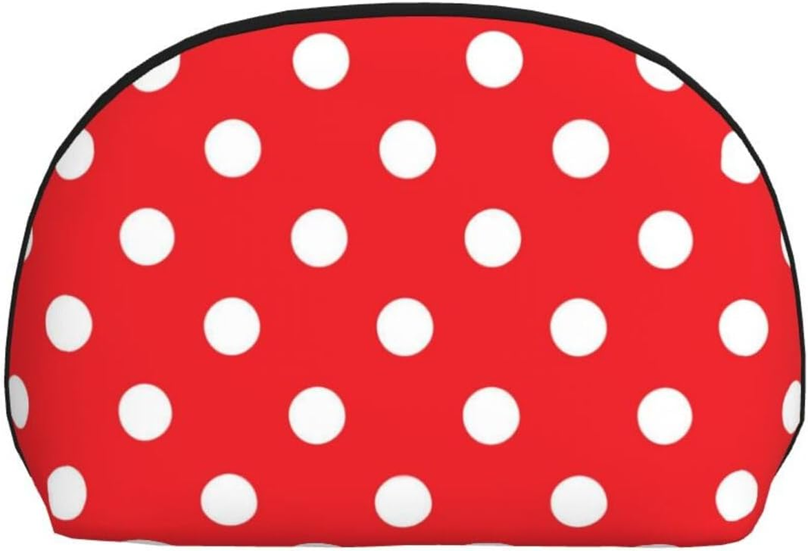 Cozimangoe Coin Pouch Makeup Bags Set, 2 Piece Shell Shape Cosmetic Bag with Pockets for Daily Travel Handbag Lipstick Keys Toiletry, Personalized Print White Polka Dots on Red image number 2