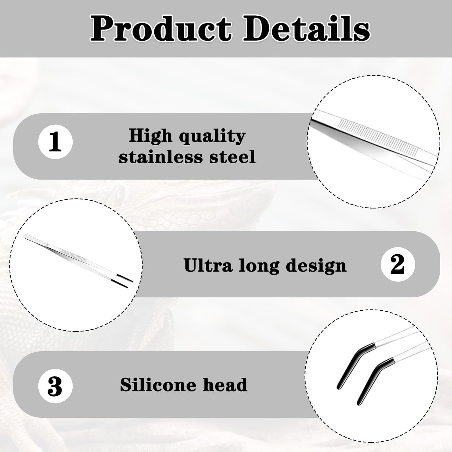 2 Pcs Long Handle Aquarium Tweezers, Stainless Steel Tweezer, Reptile Accessories, Serving Tongs, Reptile Feeding Tongs with Rubber for Lizard, Gecko, Ideal for Fish Tank Plant Aquascape image number 3