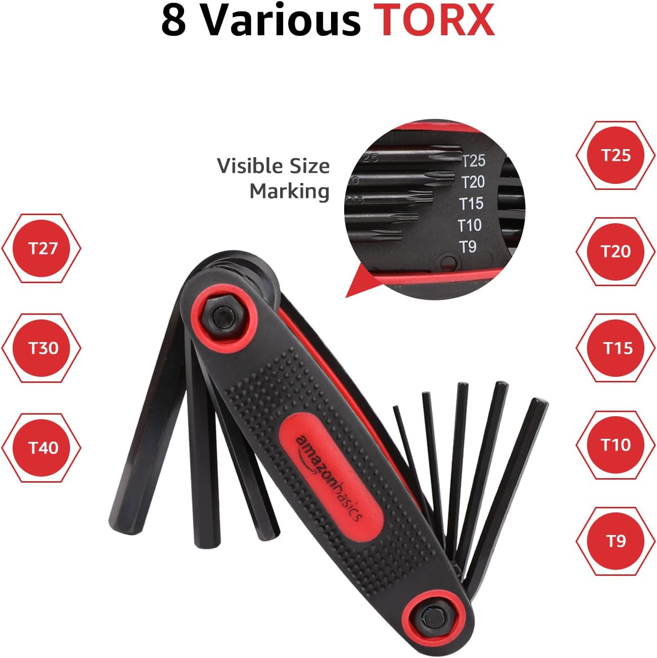 Amazon Basics Folding Hex Key Set - 3-Pack, Metric/Sae/Star image number 6