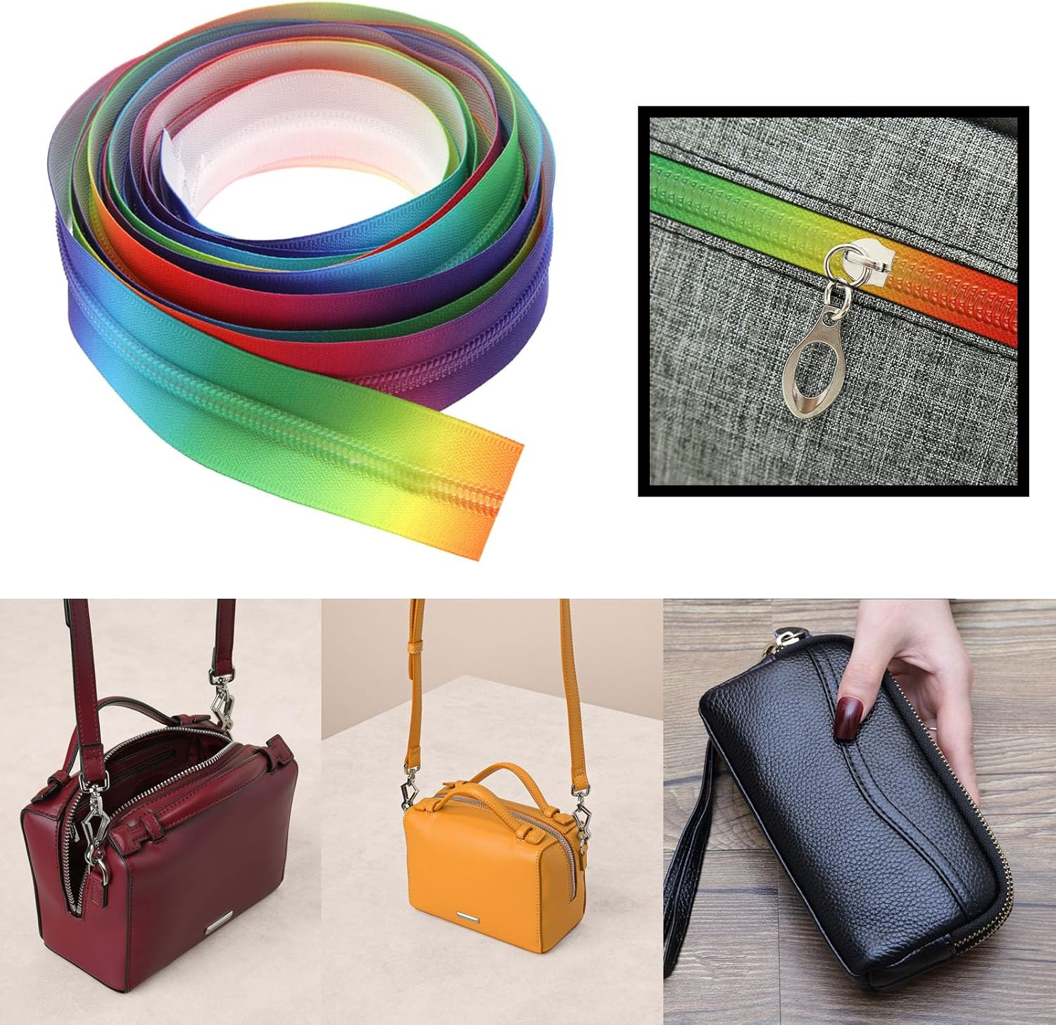 Emagtech #5 Rainbow Zipper Tape 4 Meters Nylon Coil Endless Zippers with 10PCS Silver Zipper Pulls Slider for DIY Sewing Tailor Craft Bags Luggage image number 3