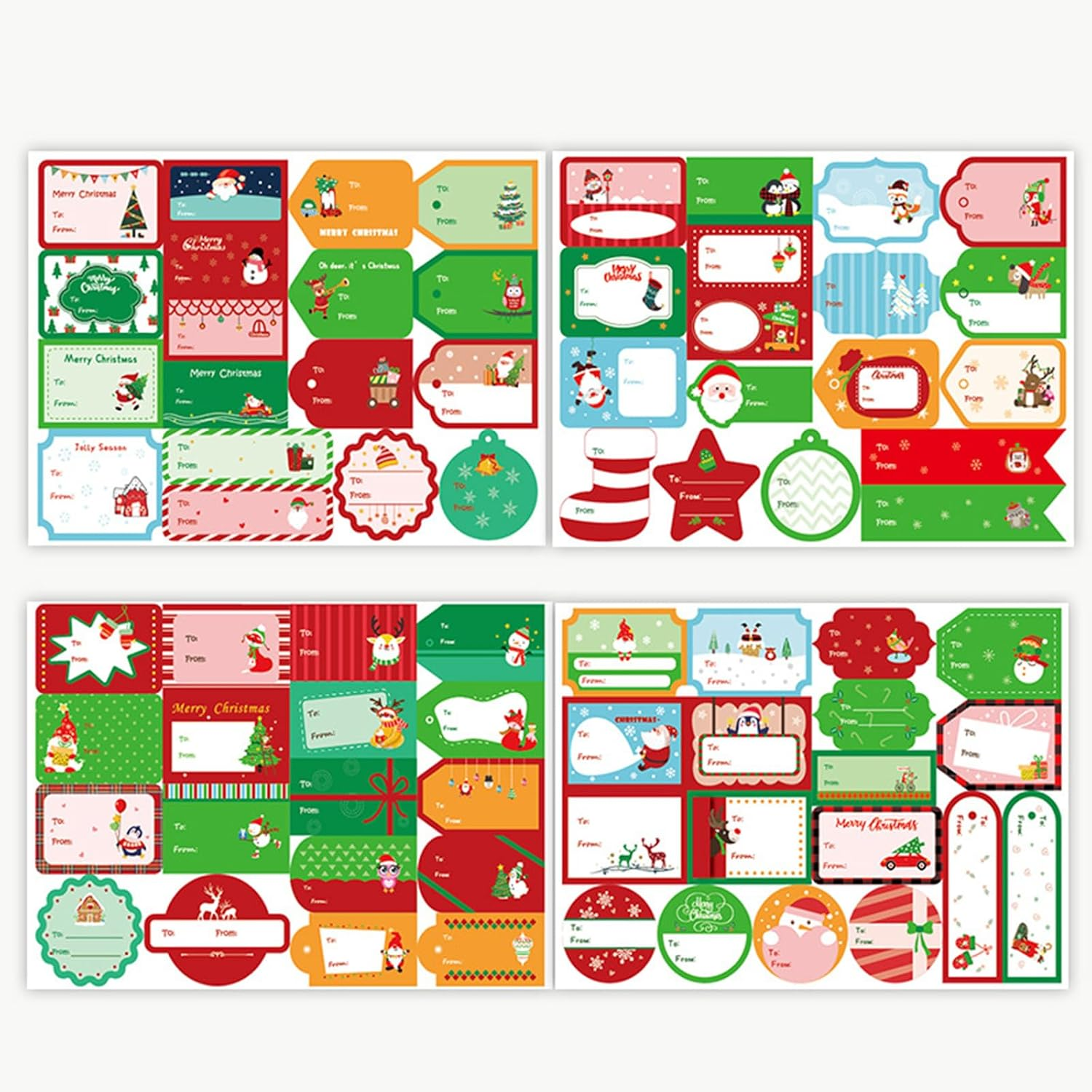 144 Pcs Christmas Label Stickers, Stickers Tags,Self Adhesive Gift Stickers Name Labels - Santa Claus, Snowman, Christmas Tree, Reindeer, Holiday Presents Labels for Christmas