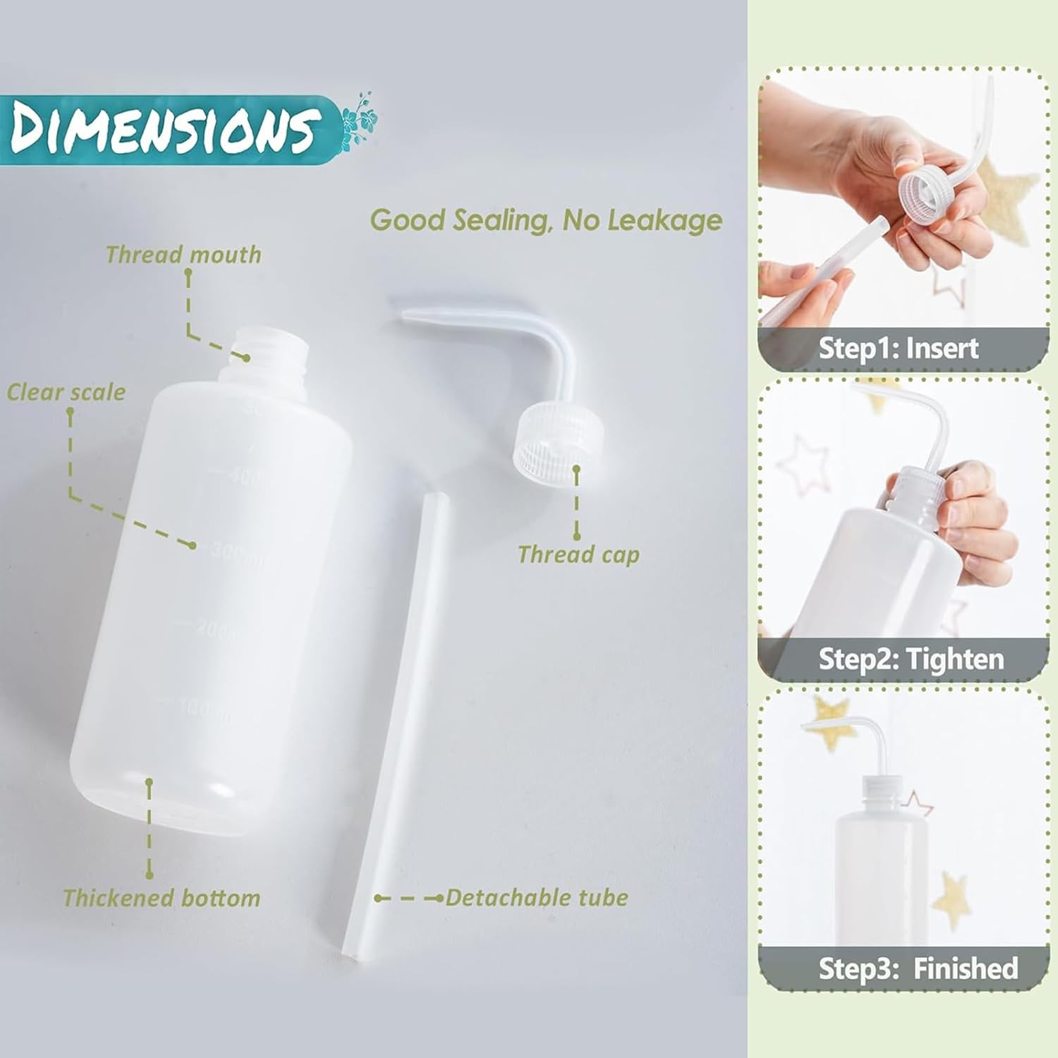 Zalizr 3 Pack Tattoo Wash Bottle, 500Ml Squeeze Plastic Watering Bottle with Bend Nozzle and Scale Mark, Watering Can for Flower and Succulent image number 5